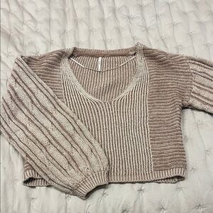 Free People V-Neck Sweater in Beige
